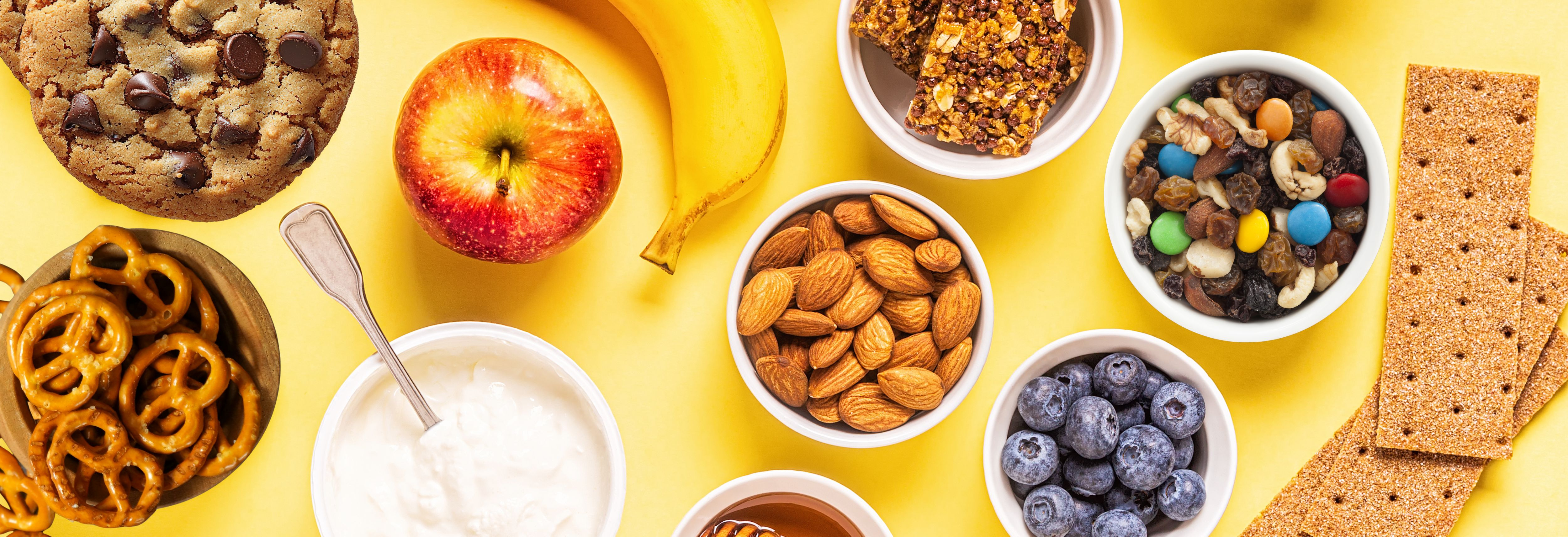 yellow table full of snacks