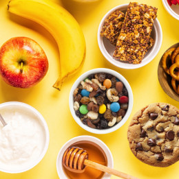 yellow table full of snacks